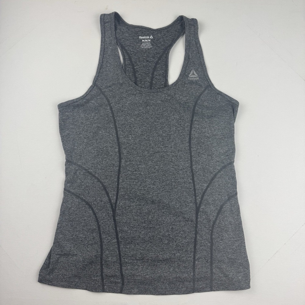 Reebok Womens M Heather Gray Racerback Tank Top Athletic Workout Stretch